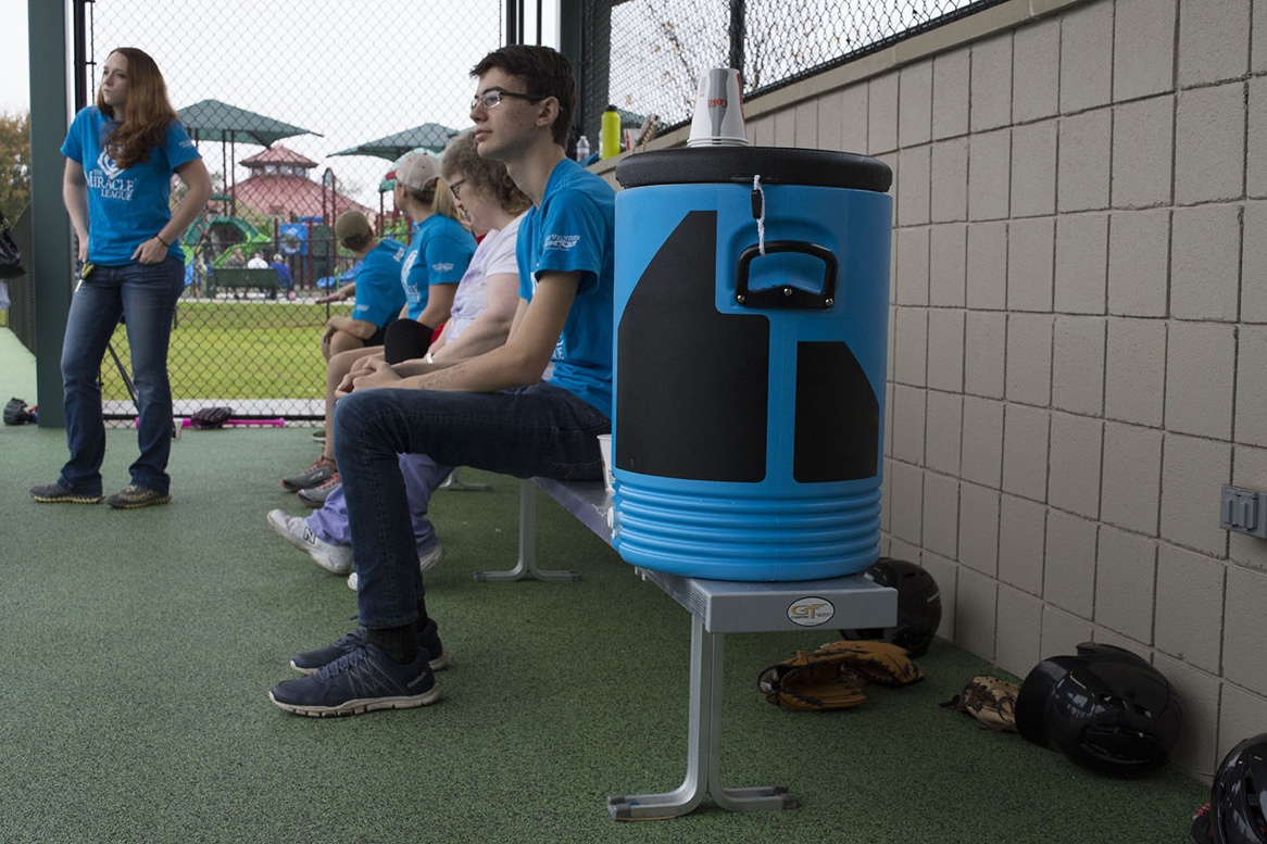 Team benches for players and parents on the sidelines