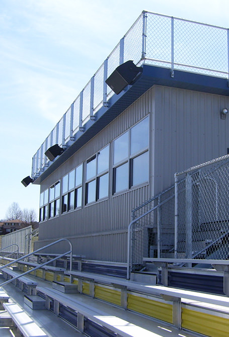 Press box example with speakers and fencing.